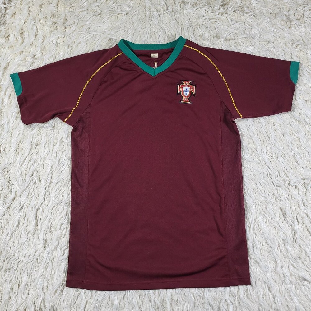 Vintage Portuguese Jersey Mens Large Maroon Football Federation Logo Soccer